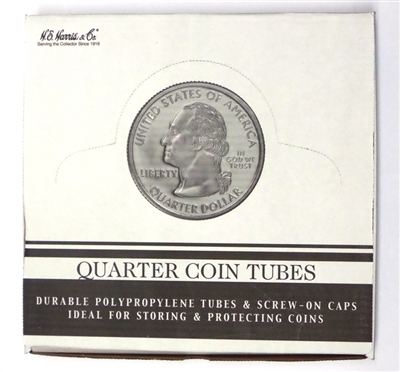 Display box included Made in the U.S.A. 100 DuraClear Quarter COIN TUBES NEW 